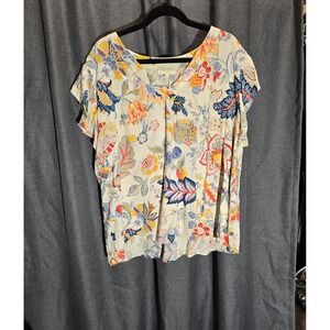 Cynthia Rowley Floral Print Top‎ Short Sleeve V-Neck Blouse Bohemian 2X